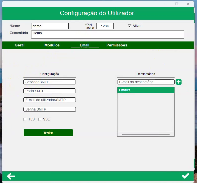 Email do utilizador