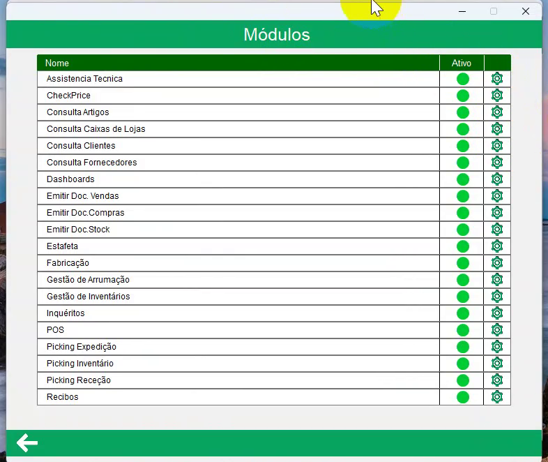 Lista de m&oacute;dulos