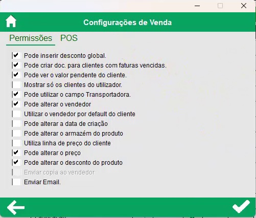 Lista de permiss&otilde;es do m&oacute;dulo de Vendas