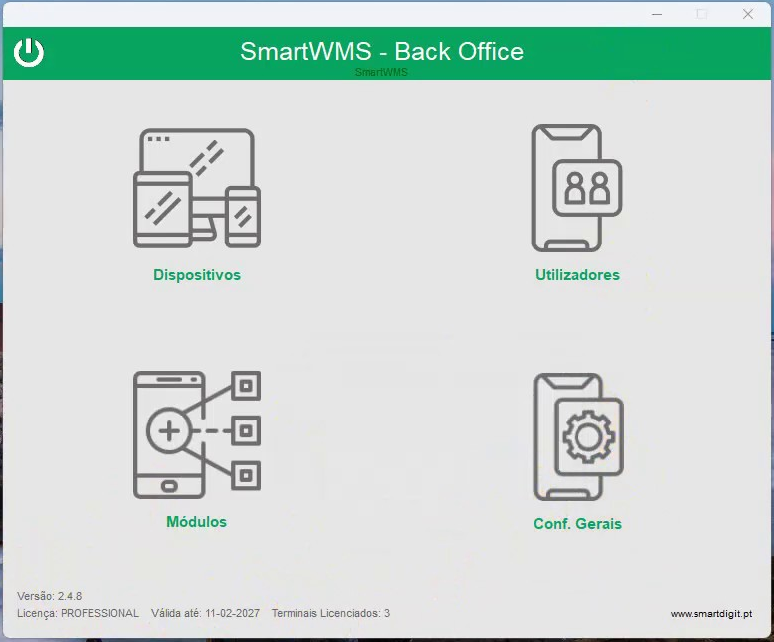 Ecr&atilde; inicial do SmartWMS Back Office