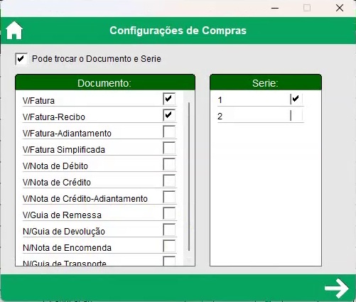 Sele&ccedil;&atilde;o de documentos e s&eacute;ries no m&oacute;dulo de Compras