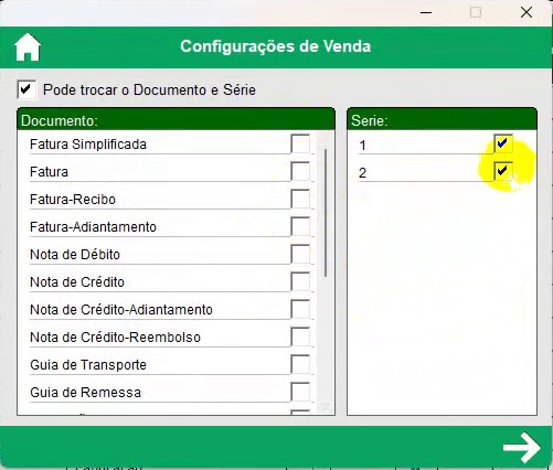 Sele&ccedil;&atilde;o de documentos e s&eacute;ries no m&oacute;dulo de Vendas